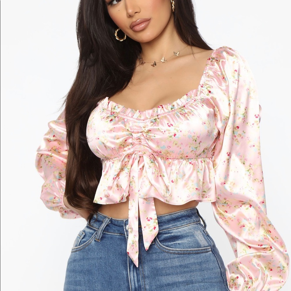 It's Not Time To Leave Floral Satin Top - Pink